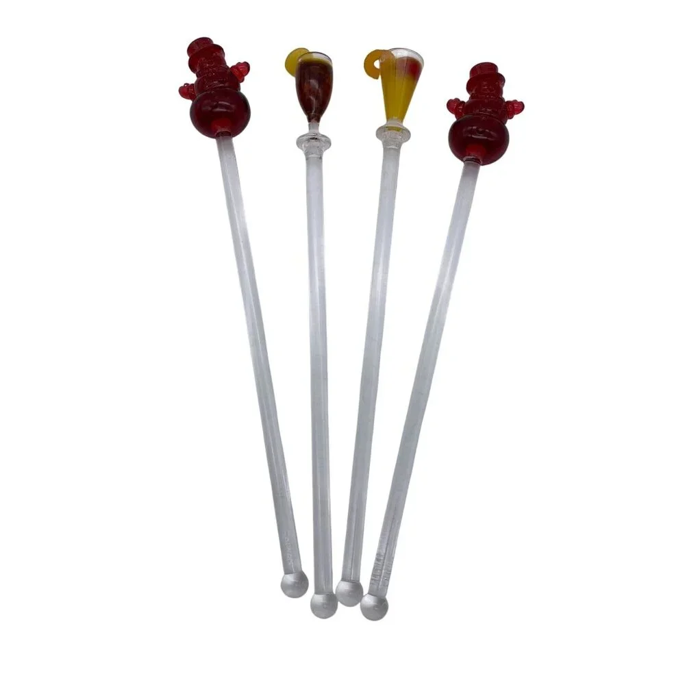 Snowman cocktail stirrers cocktail drink glasses plastic red Christmas barware 7